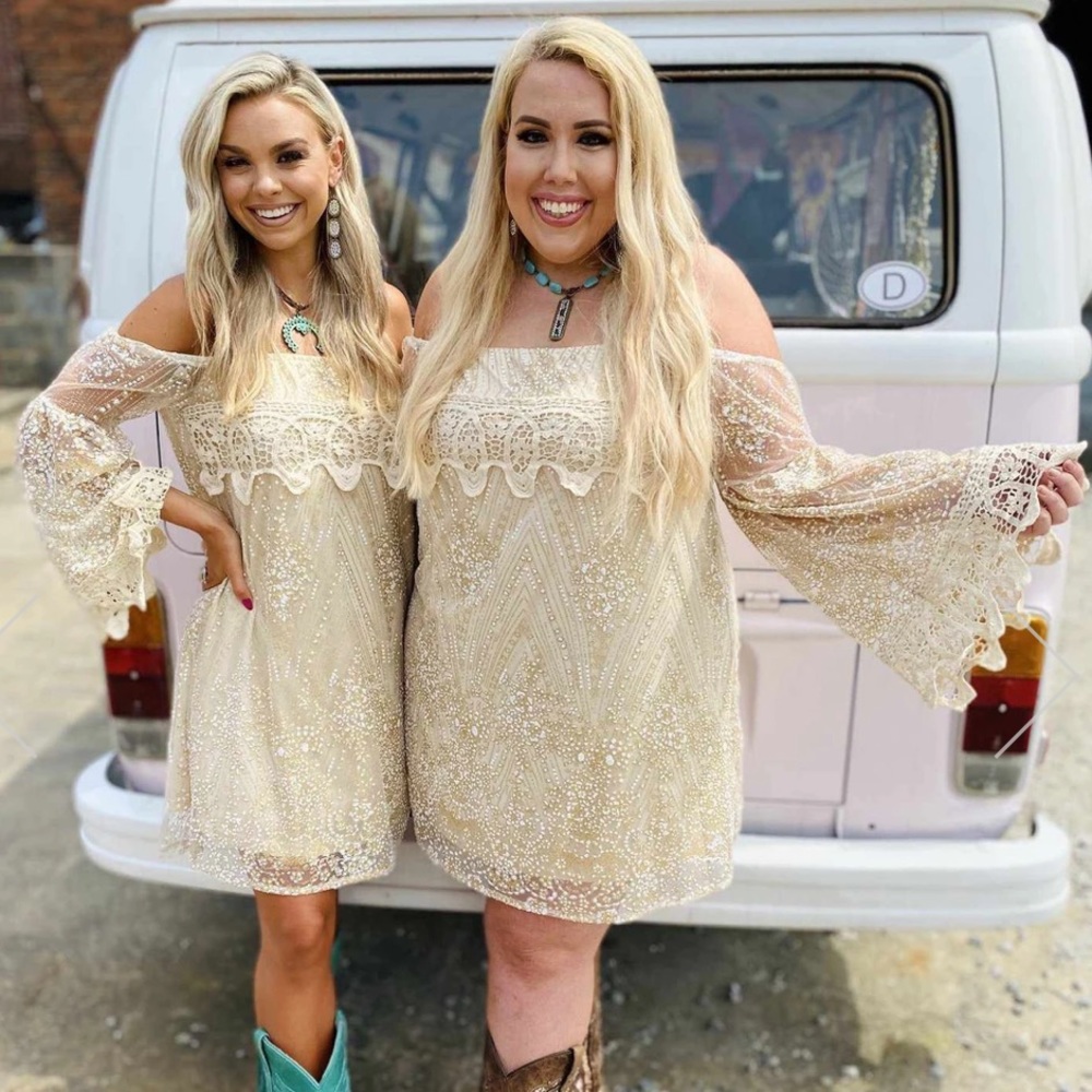 Rose Gold Boho Sequin Mini Dress